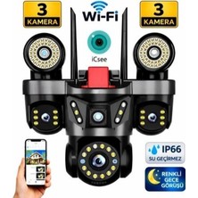 Wificam Icsee App 3 Kameralı ve Projektörlü Wifi Ptz Kamera 3+3+3 Mp Net Görüntü Kalitesi