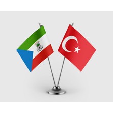 Punto Dizayn Ekvator Ginesi ve Türk Bayrağı Ikili Saten Masa Bayrağı Takımı