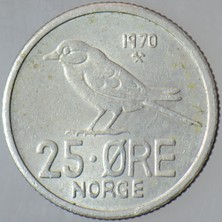 Banknoting Norveç 25 Öre 1970 Sibirya Baştankarası Temalı.
