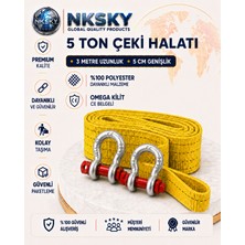 Nksky 5 Ton Araç Çekme Halatı 3 Metre 5 cm Genişlik Ce Belgeli Omega Kilitli Oto Çeki Halatı