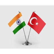 Punto Dizayn Hindistan Bayrağı Türk Bayrağı Ikili Saten Masa Bayrağı Takımı