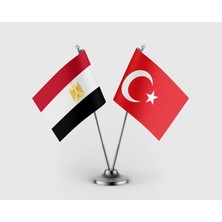 Punto Dizayn Mısır Bayrağı ve Türk Bayrağı Ikili Saten Masa Bayrağı Takımı