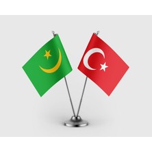 Punto Dizayn Moritanya ve Türk Bayrağı Ikili Saten Masa Bayrağı Takımı