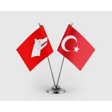 Punto Dizayn Kırmızı Göktürk ve Türkiye Bayrağı Ikili Saten Masa Bayrağı Takımı