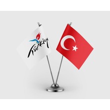 Punto Dizayn Türkiye - Turkey Logolu Ikili Saten Masa Bayrağı Takımı