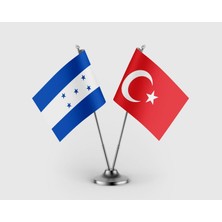 Punto Dizayn Honduras ve Türk Bayrağı İkili Saten Masa Bayrağı Takımı