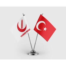 Punto Dizayn Yeniden Refah Partisi Beyaz ve Türk Bayrağı Ikili Saten Masa Bayrağı Takımı