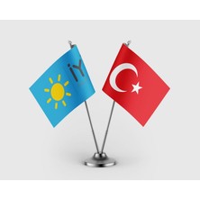Punto Dizayn Iyi Parti ve Türkiye Bayrağı Ikili Saten Masa Bayrağı Takımı