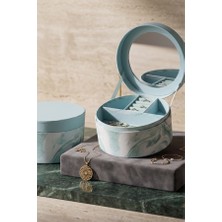 Zurafa Shop Mavi Ahşap Aynalı Takı Kutusu ve Organizer - Modern Tasarım Aksesuar Kutusu