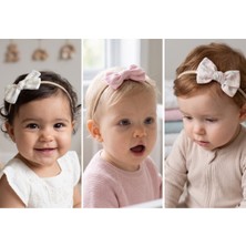 Liliza Accessories Müslin 3lü Yenidoğan Bebek Bandı Seti Beyazgold-Çiçekli-Pembe