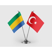 Punto Dizayn Gabon ve Türk Bayrağı İkili Saten Masa Bayrağı Takımı