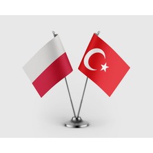 Punto Dizayn Polonya Bayrağı ve Türk Bayrağı Ikili Saten Masa Bayrağı Takımı