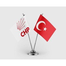 Punto Dizayn CHP Bayrağı ve Türk Bayrağı İkili Saten Masa Bayrağı Takımı