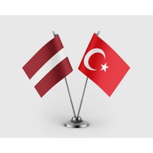 Punto Dizayn Letonya ve Türkiye Bayrağı Ikili Saten Masa Bayrağı Takımı