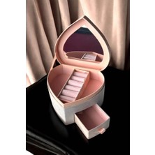 Zurafa Shop Pembe Renk Kalp Figürlü Bölmeli Çekmeceli Takı Organizeri