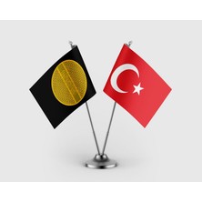 Punto Dizayn Abbasi Halifeliği ve Türk Bayrağı Ikili Saten Masa Bayrağı Takımı