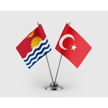 Punto Dizayn Kiribati ve Türk Bayrağı Ikili Saten Masa Bayrağı Takımı