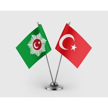 Punto Dizayn Abdülmecid Efendi Kişisel Hilafet ve Türk Bayrağı Ikili Saten Masa Bayrağı Takımı