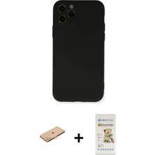 İlk El Grup Pilelistore™ iPhone 11 Pro Kılıf Ahenk Serisi - Siyah Mat Seramik Nano Ekran Koruyucu + Renkli Kamera Lens Koruma Cam - Tu