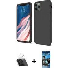İlk El Grup Pilelistore™ iPhone 11 Pro Kılıf Kozmos Yansıma Özel Seri - Siyah 34D Izgaralı Cam + Kamera Lens Koruma Cam - Sf