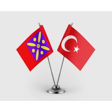 Punto Dizayn Sasani Imparatorluğu ve Türk Bayrağı Ikili Saten Masa Bayrağı Takımı