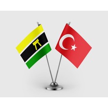 Punto Dizayn Ashanti Krallığı ve Türk Bayrağı İkili Saten Masa Bayrağı Takımı
