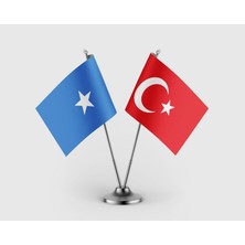 Punto Dizayn Somali ve Türkiye Bayrağı Ikili Saten Masa Bayrağı Takımı