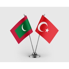 Punto Dizayn Maldivler Bayrağı ve Türk Bayrağı Ikili Saten Masa Bayrağı Takımı