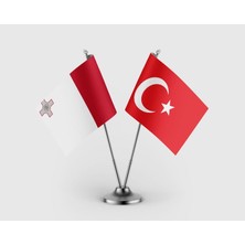 Punto Dizayn Malta Bayrağı ve Türk Bayrağı İkili Saten Masa Bayrağı Takımı