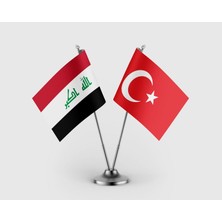 Punto Dizayn Masaüstü Irak Bayrağı ve Türk Bayrağı İkili Saten Masa Bayrağı Takımı
