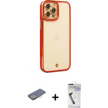 İlk El Grup Pilelistore™ iPhone 12 Pro Max Kılıf Çekirdek Klasik Serisi - Şeffaf Uv Polymer Nano Ekran Koruyucu + Renkli Kamera Lens Koruma Cam - Sı