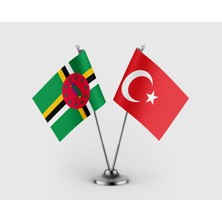 Punto Dizayn Dominika ve Türkiye Bayrağı Ikili Saten Masa Bayrağı Takımı