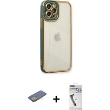 İlk El Grup Pilelistore™ iPhone 12 Pro Max Kılıf Çekirdek Klasik Serisi - Şeffaf Uv Polymer Nano Ekran Koruyucu + Renkli Kamera Lens Koruma Cam - Sı