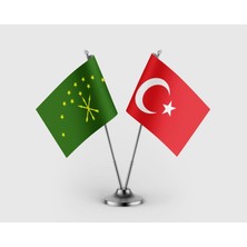Punto Dizayn Adige Çerkes ve Türk Bayrağı Ikili Saten Masa Bayrağı Takımı