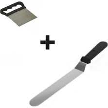 General 2li Set Hamur Şekillendirici Eğik Pasta Spatulası ve Metal Hamur Kesici Kazıyıcı Spatula