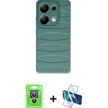 Pileli Store Pilelistore™ Redmi Note 13 Pro 4g Kılıf Doruk Form Serisi - Siyah 3D Antistatik Seramik Nano Ekran Koruyucu + Raze Metal Kamera Lens - Gs