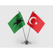 Punto Dizayn Avar Imparatorluğu ve Türk Bayrağı Ikili Saten Masa Bayrağı Takımı
