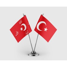Punto Dizayn Ters Bayrak Ittihad Terakki Bayrağı ve Türk Bayrağı Ikili Saten Masa Bayrağı Takımı