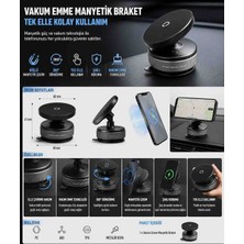 Loacandleco Vakum Emiş Manyetik Telefon Tutucu – 360° Döner Araç Içi Manyetik Braket, Tek Elle Kullanım, Güçlü Vakumlu Torpido Telefon Standı