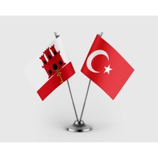 Punto Dizayn Cebelitarık ve Türk Bayrağı Ikili Saten Masa Bayrağı Takımı