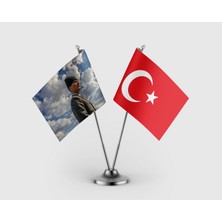 Punto Dizayn Atatürk Bayrağı Türk Bayrağı Ikili Saten Masa Bayrağı Takımı