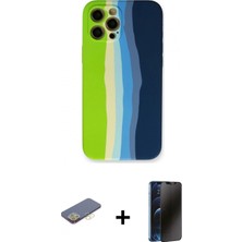 Pileli Store Pilelistore™ iPhone 12 Pro Max Kılıf Yadigar Çizgi - Siyah 3D Antistatik Hayalet Cam Ekran Koruyucu + Renkli Kamera Lens Koruma Cam - Sı