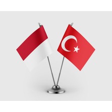 Punto Dizayn Endonezya Bayrağı ve Türk Bayrağı İkili Saten Masa Bayrağı Takımı