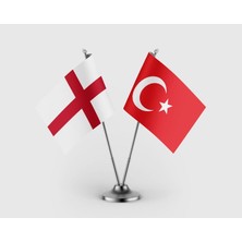 Punto Dizayn İngiltere Bayrağı ve Türk Bayrağı İkili Saten Masa Bayrağı Takımı