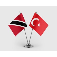 Punto Dizayn Trinidad Tobagove Türkiye Bayrağı İkili Saten Masa Bayrağı Takımı