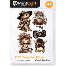 Palo Santo 10-15 cm (5 Adet) Leopar Desen Karakterler Ütü ile Yapışan Dtf Transfer Baskı (A4)