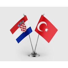 Punto Dizayn Hırvatistan ve Türkiye Bayrağı Ikili Saten Masa Bayrağı Takımı