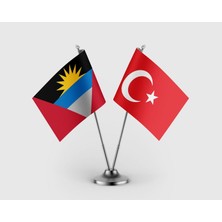 Punto Dizayn Antigua Barbuda Bayrağı ve Türkiye Bayrağı Ikili Saten Masa Bayrağı Takımı