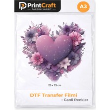 Palo Santo 25X25 cm Mor Çiçekli Kalp Modeli Ütü ile Yapışan Dtf Transfer Baskı (A3)