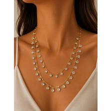 Çoklu Zirkon Taşlı Gold Kolye